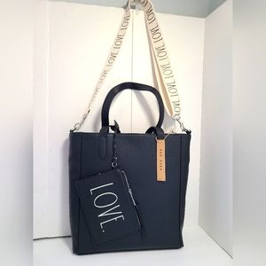 NEW Rae Dunn BLACK Medium Everyday Shopper Purse Bag LOVE Crossbody Wristlet NWT